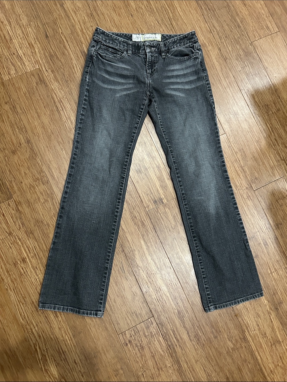 Ann Taylor Loft Dark Grey Distressed Wash Original Bootcut Jeans 2